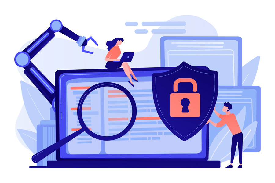 Industrial cybersecurity concept vector illustration.