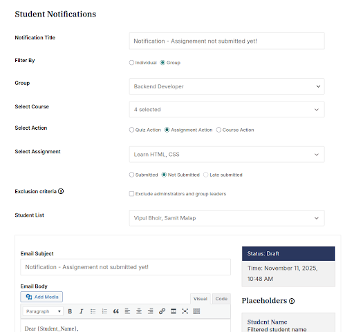 Student email Notification