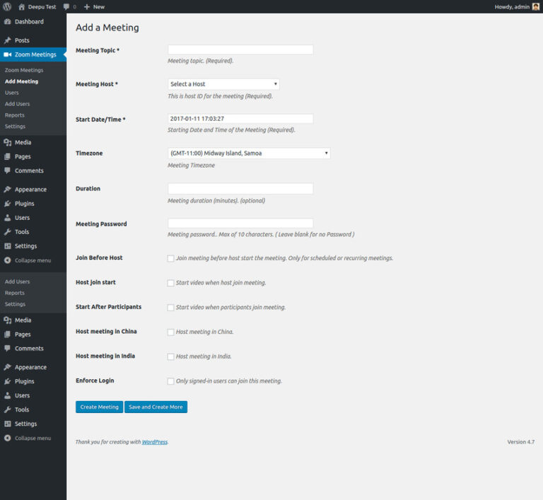 Create a Zoom Meeting in WordPress