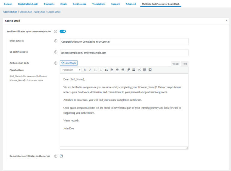 Certificate Emails